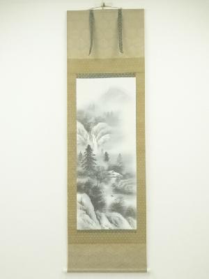 青治筆　水墨山水　肉筆絹本掛軸